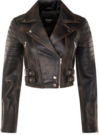 Infinity Leather Womens Brando Cropped Leather Jacket-Longtown