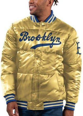 Starter Mens Starter Gold Brooklyn Dodgers Cooperstown Collection Bronx Satin Full-Snap Bomber Jacket at Nordstrom, Size X-Large