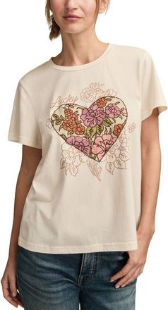 Lucky Brand Classic Embroidered Floral Heart Cotton T-Shirt in Butter Cream at Nordstrom, Size X-Small