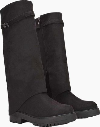 XY London Womens XY London Womens/Ladies Amina Fold Over Knee-High Low Heel Boots - Black - Size: 6