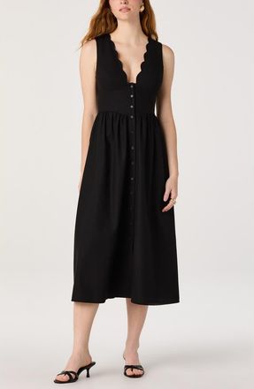 ASTR the Label Cory Scallop Neck Sleeveless Midi Shirtdress in Black at Nordstrom, Size X-Small