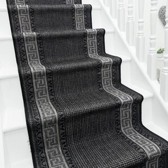 Runrug Stair Runner Carpet - Durable, Non-Slip, 7mm - Greek in Dark Grey | Size: 80 cm x 630 cm