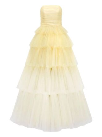 Jenny Packham Adore tiered bow gown - women - Polyester - 14 - Yellow