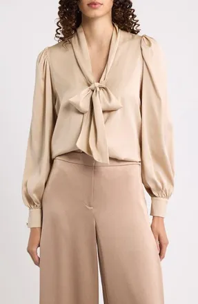 Kobi Halperin Selena Silk Pussy Bow Blouse in Antique at Nordstrom, Size Xx-Large