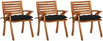 vidaXL Sillas De Comedor Jard&iacute;n Con Cojines 3 Uds Madera Maciza Acacia Vidaxl