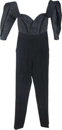 Self Portrait Off-Shoulder Sweetheart Neckline Jumpsuit in Black Polyester