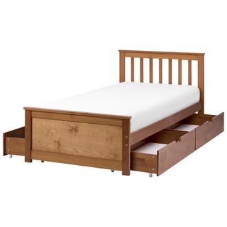 Beliani Cama Con Somier De Madera De Pino Mdf Minimalista Con Almacenaje 4 Cajones 90 X 200 Cm Marr&oacute;n Olendon