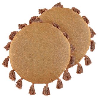 Beliani Beliani - Conjunto De 2 Cojines De Algod&oacute;n Naranja 45 Cm Borlas Moderno Boho Madia