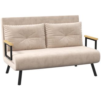 HOMCOM Sof&aacute; Cama Convertible Triple Pliegue Sof&aacute; Cama De 2 Plazas Plegable Con Respaldo Ajustable De 5 Niveles Y 2 Almohadas Acolchadas 102x73x81 Cm Beige