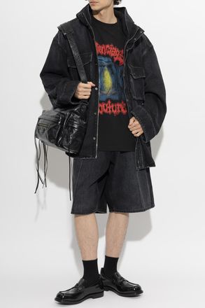 Balenciaga Denim Jacket With Hood, Mens, Black