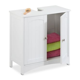 Relaxdays Relaxdays - Mueble Bajo Lavabo Con 2 Puertas, Armario De Ba&ntilde;o, 60 X 60 X 31 Cm, De Mdf, Con Agujero Para Sif&oacute;n, Blanco