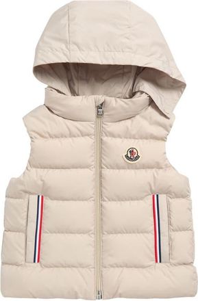 Moncler Kids Buang Down Hooded Vest in Light Beige at Nordstrom, Size 9-12M