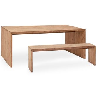 Deco Wood Pack mesa comedor y banco de madera maciza envejecido de 160x75cm