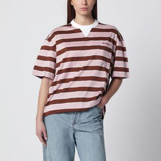 Prada T-shirt in cotone a righe rosa/tabacco