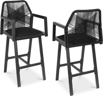 Best Choice Products Set of 2 Indoor/Outdoor Aluminum, Woven Rope Swivel Barstools w/ Armrests - Gray/Meteor
