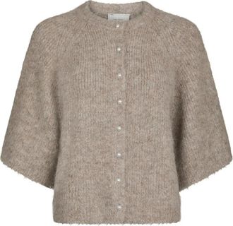 Neo Noir Amaya Fluffy Knit Cardigan - Dames - Vesten - Bruin - M - Wol - Truien & Vesten