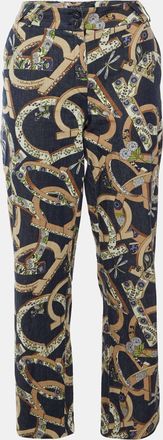 Ferragamo Navy Blue Floral Gancini Print Denim Straight Jeans