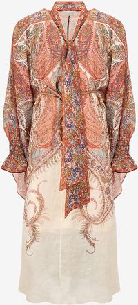 Zimmermann Ramie-Midikleid mit Schluppe und G&uuml;rtel Rhiannon Paisley