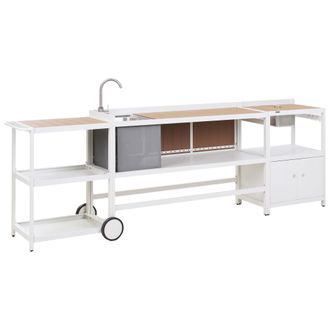 Beliani Conjunto De Cocina Exterior De 3 Piezas Armario De Aluminio Isla De Cocina Fregadero Cubitera Carrito De Jard&iacute;n Blanco Ortisei