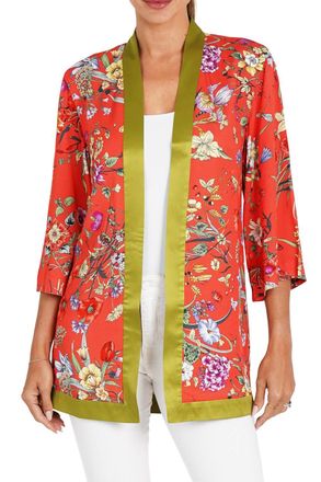 Love Token Thomas Floral Open Front Kimono In Coral