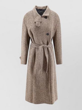 Brunello Cucinelli herringbone virgin wool belted coat