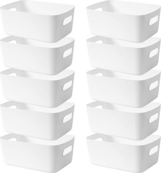 OEM Cesta De Almacenamiento - 24x17x10 Cm - Pl&aacute;stico R&iacute;gido - Apilable Con Asas Laterales - Para Cocina Ba&ntilde;o Oficina - Lote De 10