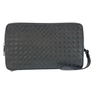 Bottega Veneta Pre-owned Clutches, male, Gray, Size: ONE SIZE Pre-owned Intrecciato Leather Clutch Bag