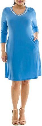 Nina Leonard Rhinestone V-Neck Dress in Waterfall at Nordstrom Rack, Size X-Large
