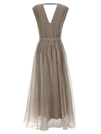 Brunello Cucinelli Womens Beige Silk Long Dress