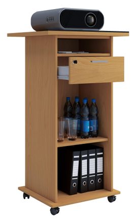 ebuy24 Mesa De Soporte De Madera Vcm Ideal Para Proyectores O Proyectores Con Ruedas Dimensiones: Al. 108 X An. 60 X D. 50 Cm Base Superficie Basculante Caj&oacute;