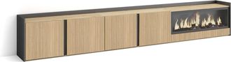 Skraut Home Skraut Home - Mueble Tv, Televisi&oacute;n, Muebles De Sal&oacute;n, Almacenaje, 315x35x50cm, Para Tv Hasta 80, Chimenea El&eacute;ctrica Xxl, Estilo Moderno, Roble Y Negr