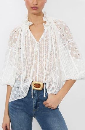 Alice & Olivia Norah Eyelet Embroidered Peasant Top in Off White at Nordstrom Rack, Size X-Small
