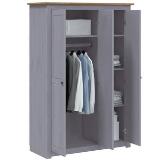 Berkfield Home Stylish 3-Door Wardrobe Grey 118x50x171.5 cm Pine Panama Range