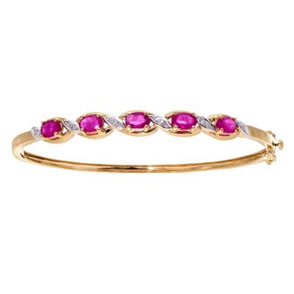 Diamant L'&eacute;ternel Womens 9ct Yellow Gold Diamond and Ruby Ladies Bangle - One Size