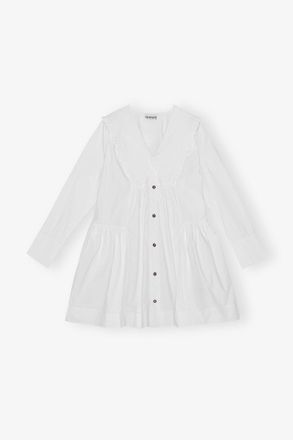 Ganni White Mini Shirt Dress in Cotton - Size 34 Organic