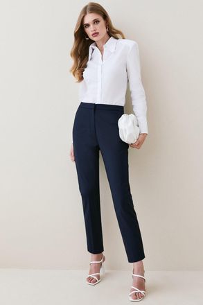 Karen Millen Womens Essential Techno Woven Trouser - Navy Cotton - Size 16 UK