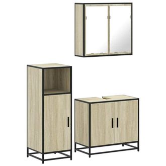 Berkfield Home 3 Piece Bathroom Furniture Set Sonoma Oak Engineered Wood in Light Tan