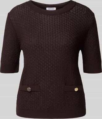 More & More More & More Regular Fit Strickshirt mit Rundhalsausschnitt und 1/2-Arm in Schoko, Größe 34