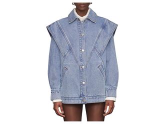 Avec Les Filles Oversized Seamed Center Front Jacket With Flange Womens Jacket 80s Blue Wash : MD, Cotton/Denim/Polyester