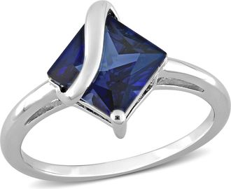 Mimi & Max 2 4/5 CT TGW Princess Cut Created Blue Sapphire Ring in Sterling Silver