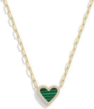 Mint & Lily Dainty Heart Paperclip Necklace in Malachite at Nordstrom