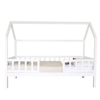 Muemue Cama casita con barandilla madera blanco 90x190cm