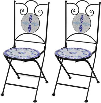 vidaXL Vidaxl - Sillas De Jard&iacute;n Bistr&oacute; Plegables 2 Uds Cer&aacute;mica Azul Y Blanco