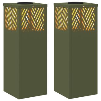 vidaXL Luz De Camino Led Solar Con Luces Con Bater&iacute;a 2 Pcs Verde Oliva Vidaxl