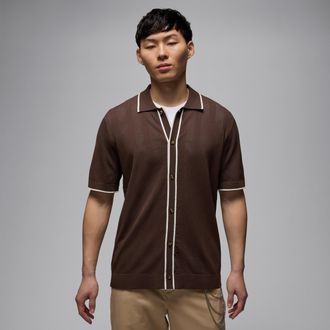 Nike Jordan Mens Jordan Sport Mens Knit Button-Down Golf Top in Brown | HV1157-237