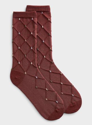 Simons Womens Embossed diamond and shiny dot socks