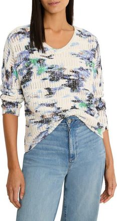 Nic+Zoe Water Lilies Pointelle Sweater in Blue Multi at Nordstrom, Size Xx-Large