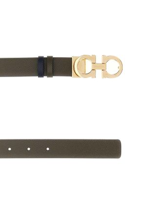 Ferragamo Womens Army Green Leather Reversibile Belt Newolivenewnavydkb Cinture