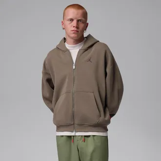 Nike Jordan Mens Jordan Brooklyn Oversized Fleece Full-Zip in Brown | IM8931-274