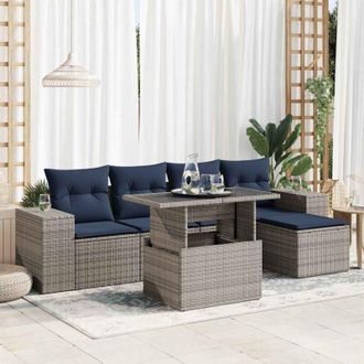 vidaXL Set Sof&aacute;s Jard&iacute;n Y Cojines 6 Pzas Rat&aacute;n Sint&eacute;tico Acacia Gris Vidaxl